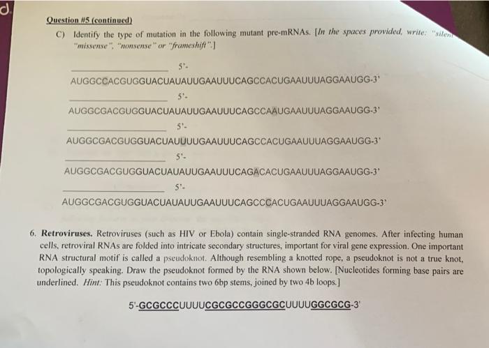 Solved d. Question 5 (continued) C) Identify the type of | Chegg.com
