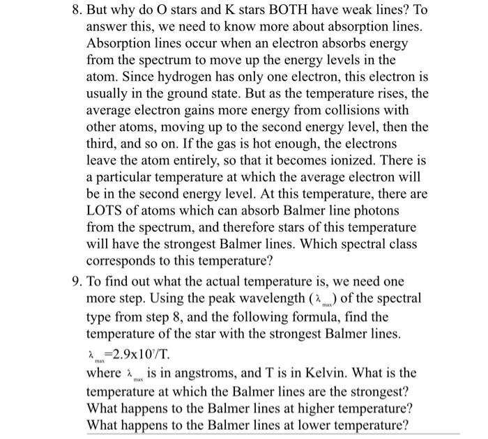 Solved Spectral Classifications of Stars Summary This lab