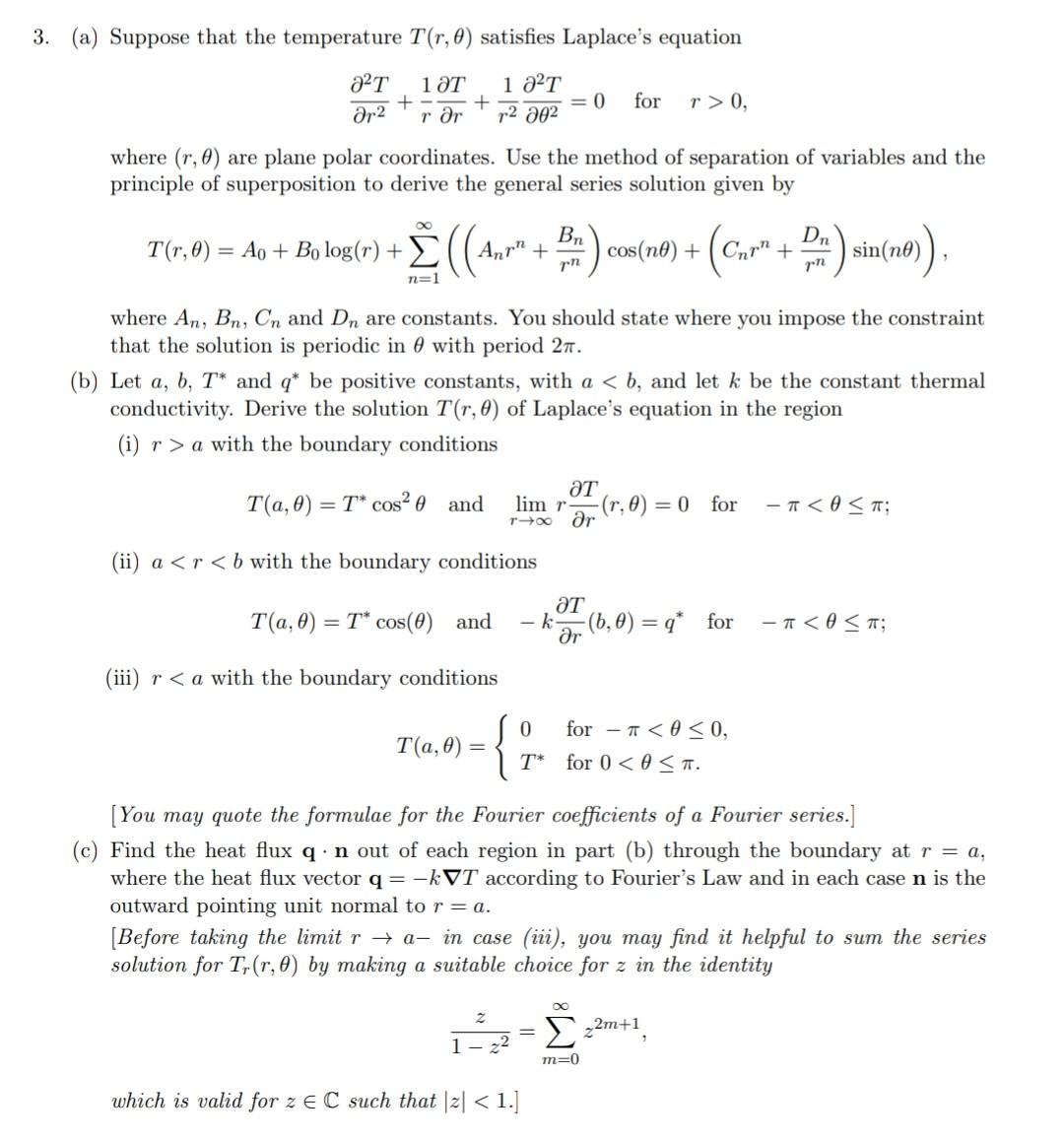 Solved 3. (a) Suppose that the temperature T(r,θ) satisfies | Chegg.com