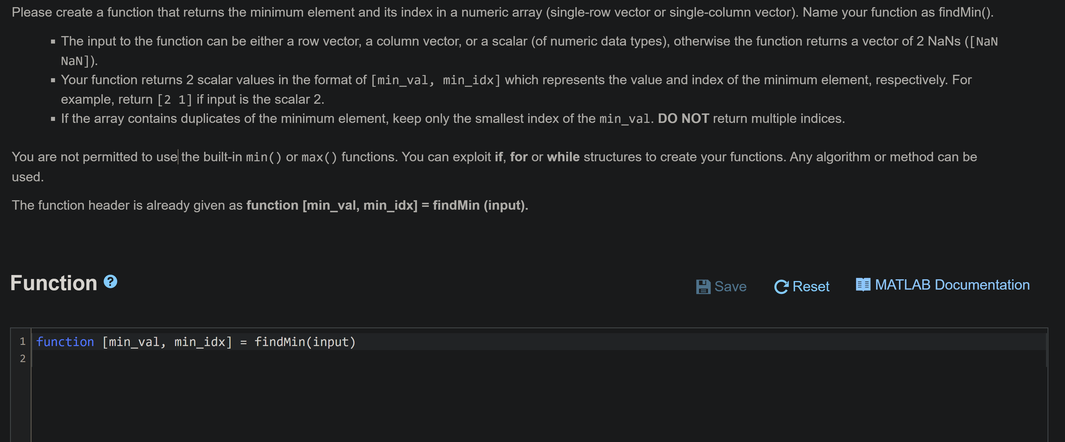 Solved Please create a function that returns the minimum Chegg