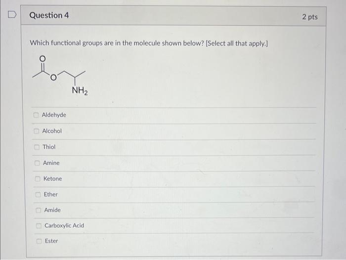 Solved Which functional groups are in the molecule shown | Chegg.com