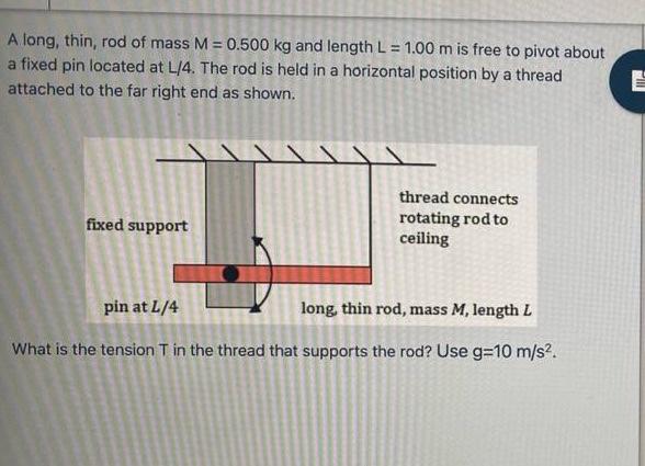 Solved A Long Thin Rod Of Mass M 0 500 Kg And Length L