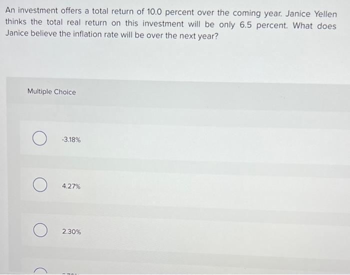 Solved An investment offers a total return of 10.0 percent | Chegg.com