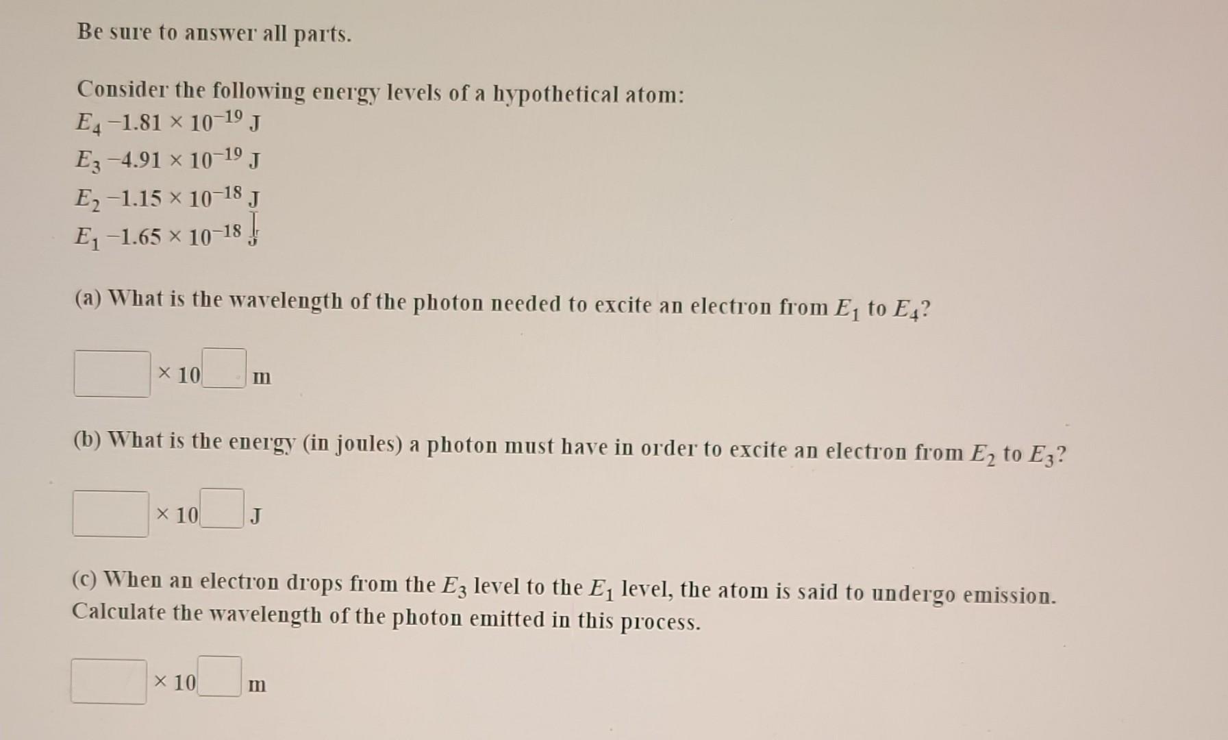 Solved Consider the following energy levels of a | Chegg.com