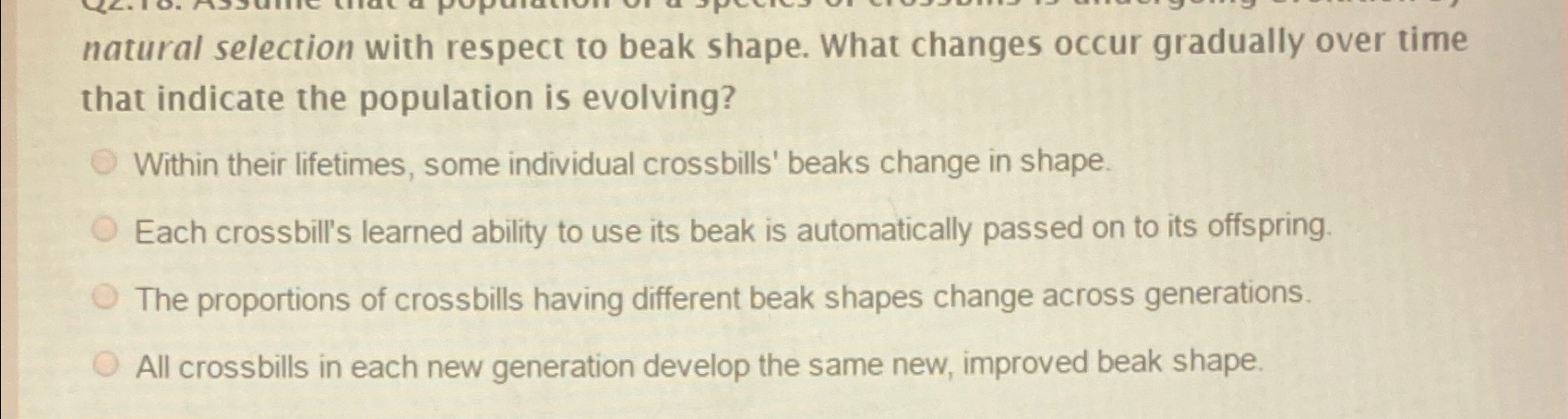 Solved natural selection with respect to beak shape. What | Chegg.com