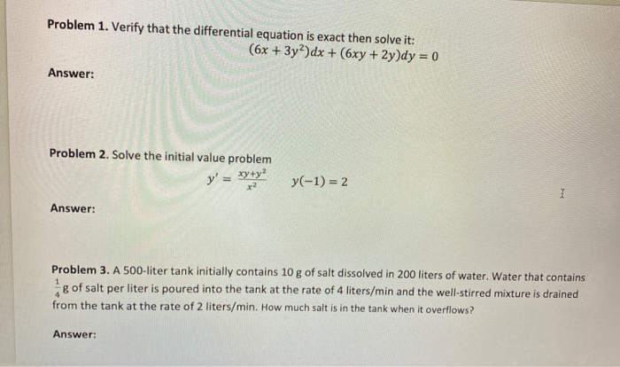 Solved Problem 1 Verify That The Differential Equation I Chegg Com