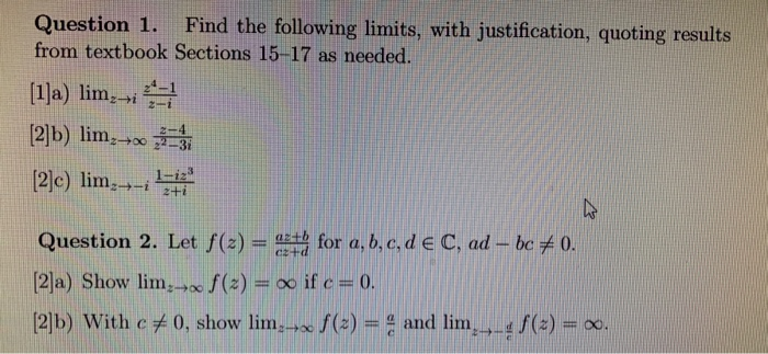 Solved Question 1. Find the following limits, with | Chegg.com