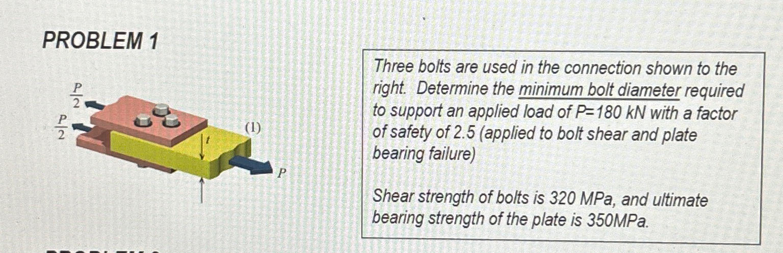 Solved PROBLEM 1Three bolts are used in the connection shown | Chegg.com