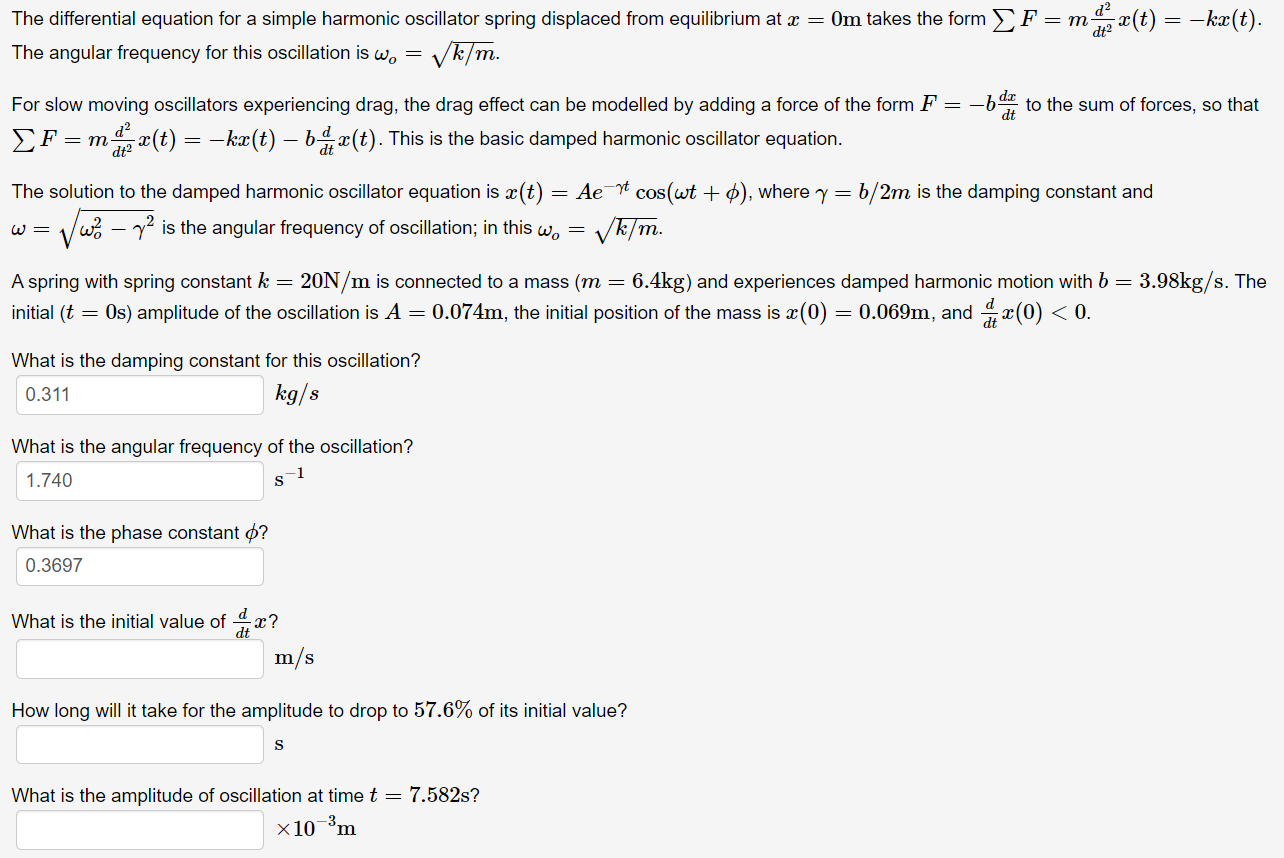 Solved The differential equation for a simple harmonic | Chegg.com