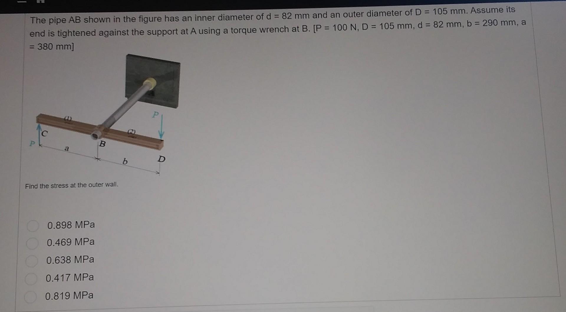 Solved The Pipe AB Shown In The Figure Has An Inner Diameter | Chegg.com