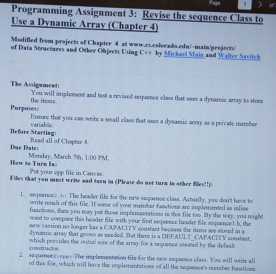 Solved Page of Programming Assignment 3: Revise the sequence | Chegg.com