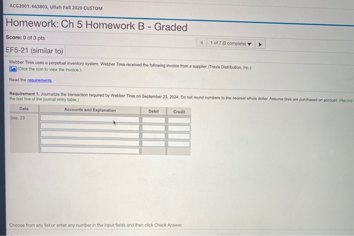 ACG2001: 663803, Ullah Fall 2020 CUSTOM Homework: Ch | Chegg.com