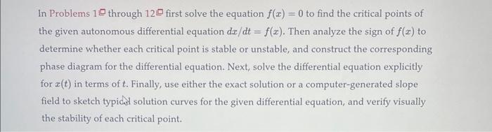 Solved In Problems 1 through 12 first solve the equation | Chegg.com