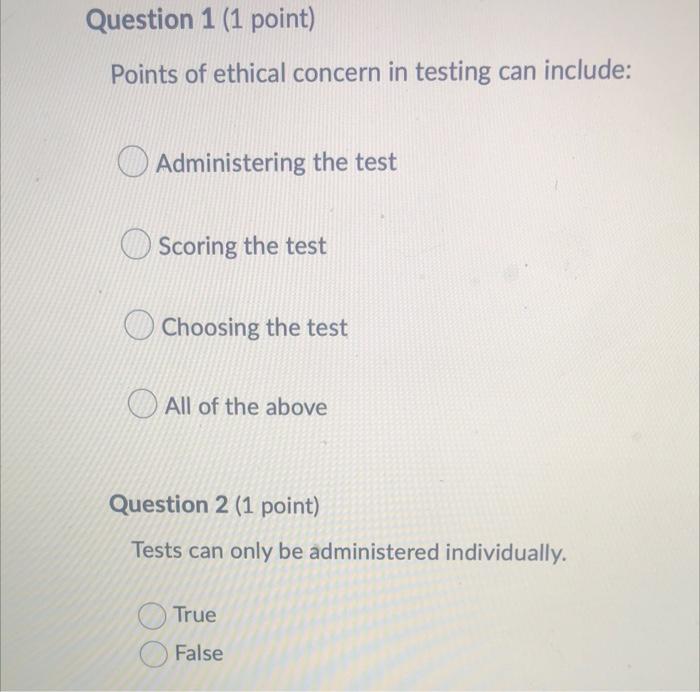 Solved Question 1 (1 point) Points of ethical concern in | Chegg.com