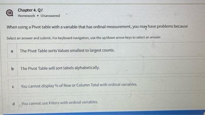 Solved Chapter 4.07 Homework . Unanswered When using a Pivot | Chegg.com