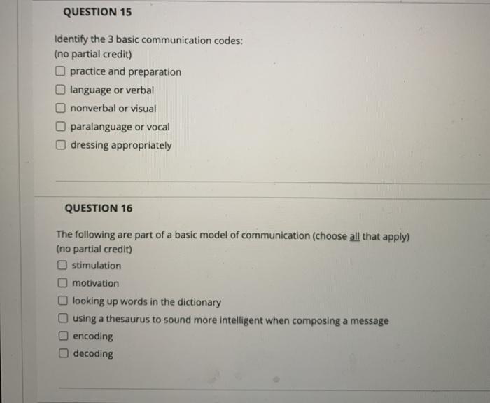 Solved QUESTION 15 Identify the 3 basic communication codes