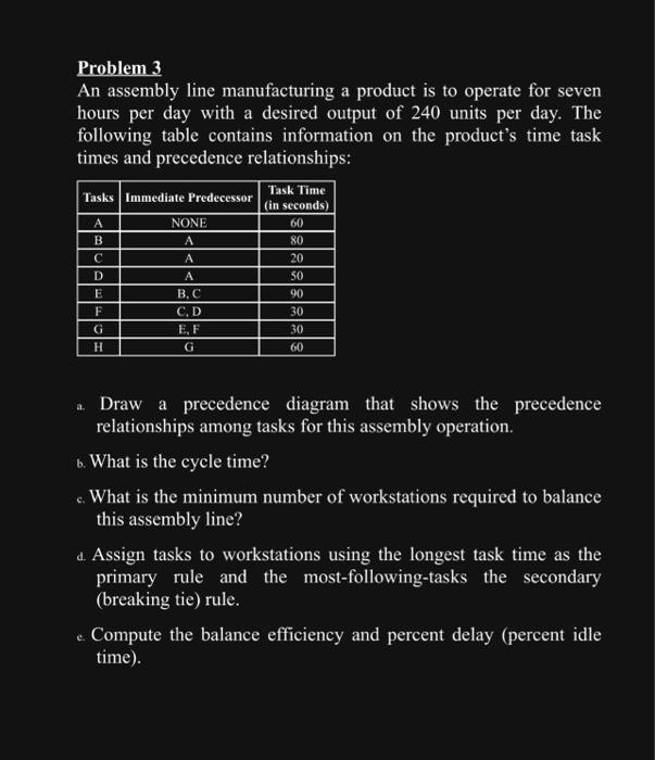 Solved Problem 3 An assembly line manufacturing a product is | Chegg.com