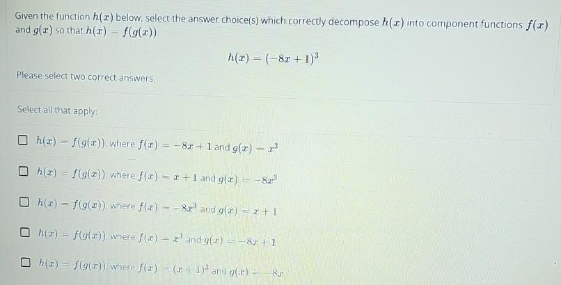 Solved Given the function h(x) ﻿below, select the answer | Chegg.com