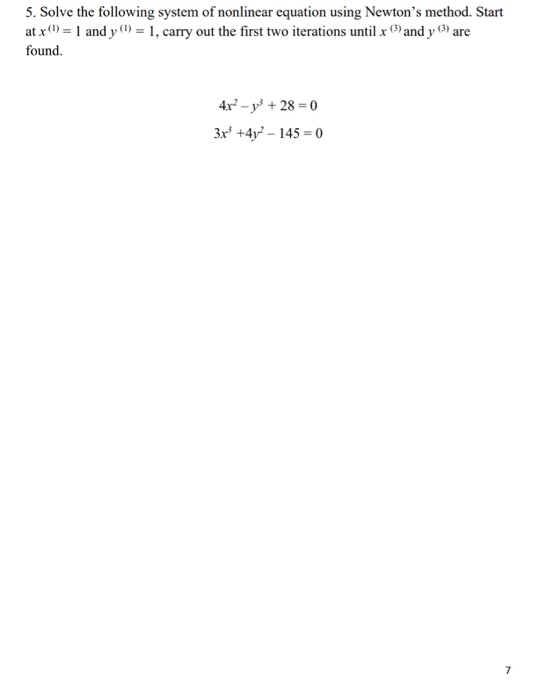 Solved 5. Solve the following system of nonlinear equation | Chegg.com