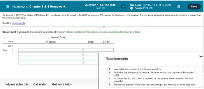 Solved Save Homework: Chapter 8 & 4 Homework Question 1, | Chegg.com