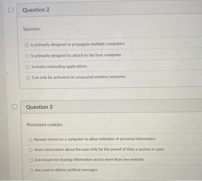 Spyware: Is primarily designed to propagate multiple | Chegg.com
