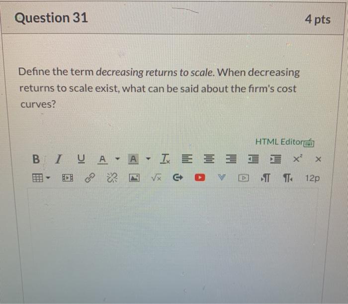 Solved Question 30 4 pts Define the term diminishing | Chegg.com