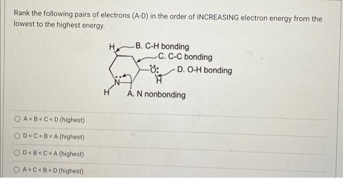 Solved Rank the following pairs of electrons (A-D) in the | Chegg.com
