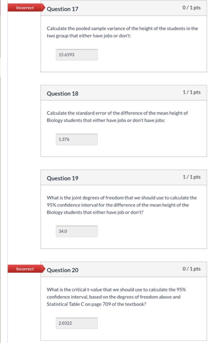 Solved Incorrect Question 2 0/1 pts The mean difference of | Chegg.com