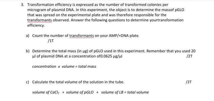 The transformation efficiency is a quantitative | Chegg.com
