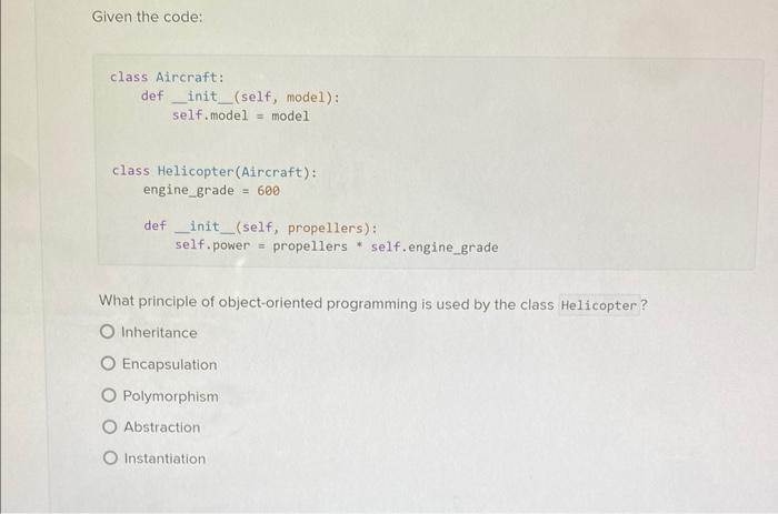 Solved Given the code: class Aircraft: def _init (self, | Chegg.com