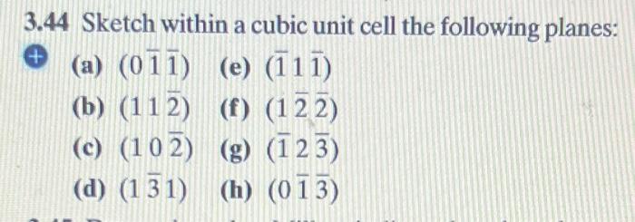 Solved 3.44 Sketch within a cubic unit cell the following | Chegg.com