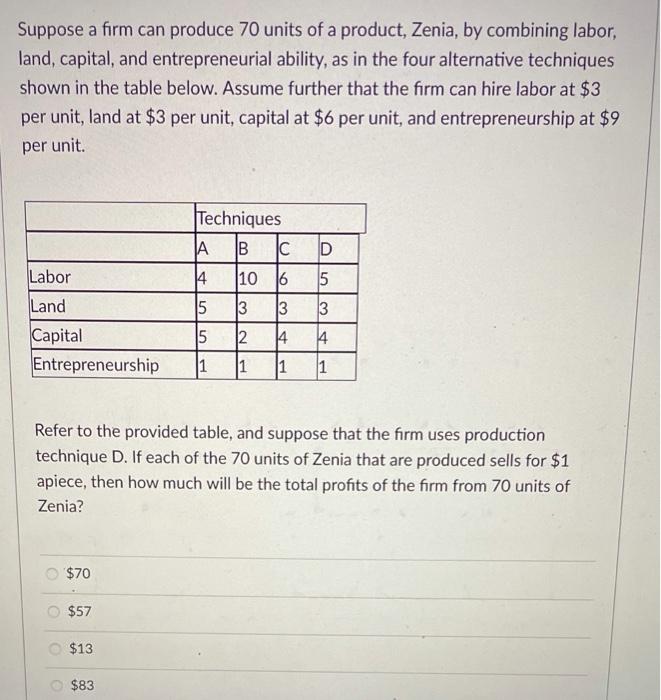 Solved Suppose a firm can produce 70 units of a product, | Chegg.com