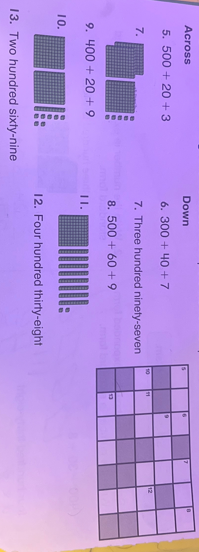 Solved AcrossDown5. 500+20+36. 300+40+77. ﻿Three hundred | Chegg.com