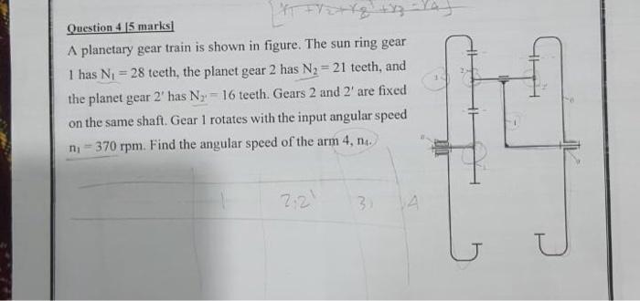 Solved Question 4 [ 5 marks] A planetary gear train is shown | Chegg.com