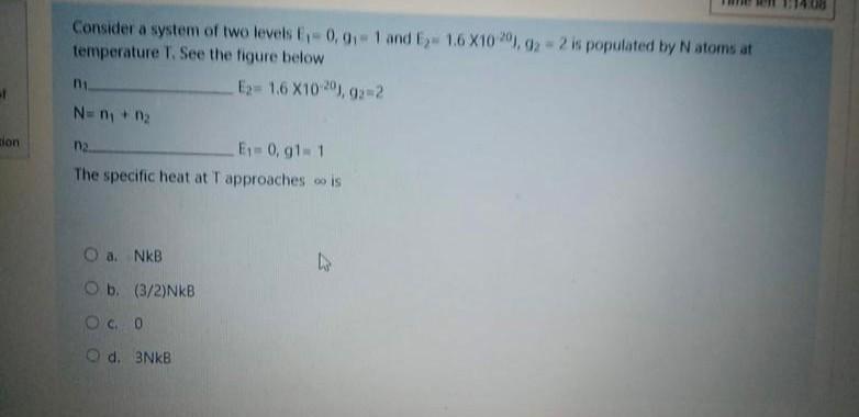 Solved 1400 1 Consider a system of two levels f-0,0.1 and | Chegg.com