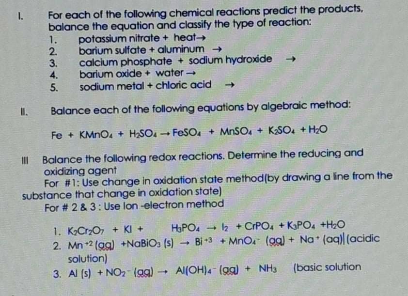 Solved 1. For Each Of The Following Chemical Reactions 