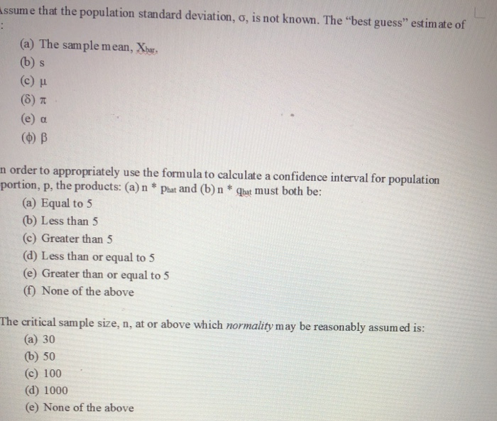 Solved ssume that the population standard deviation, o, is | Chegg.com