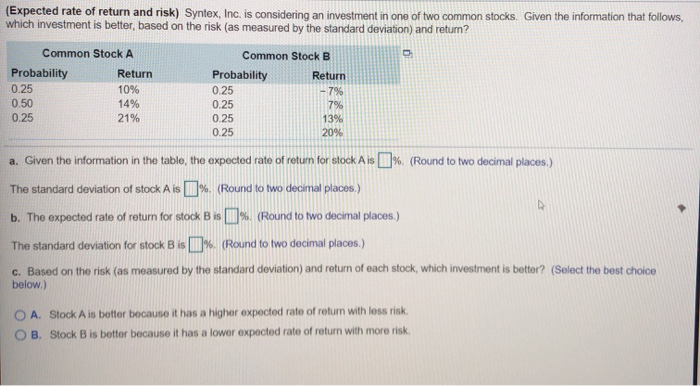 solved-expected-rate-of-return-and-risk-syntex-inc-is-chegg