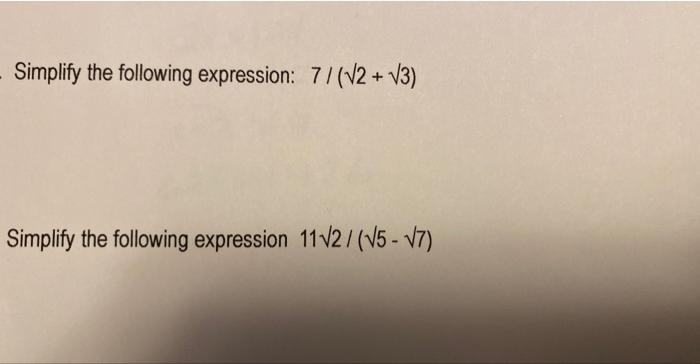 Solved Simplify the following expression: 7/(2+3) Simplify | Chegg.com