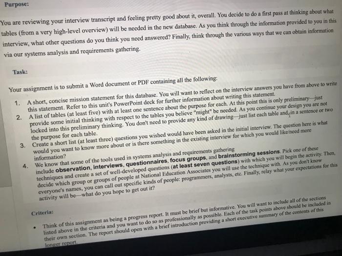 Solved Purpose: You are reviewing your interview transcript | Chegg.com