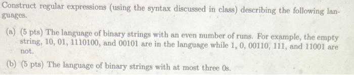 Solved Construct regular expressions (using the syntax | Chegg.com