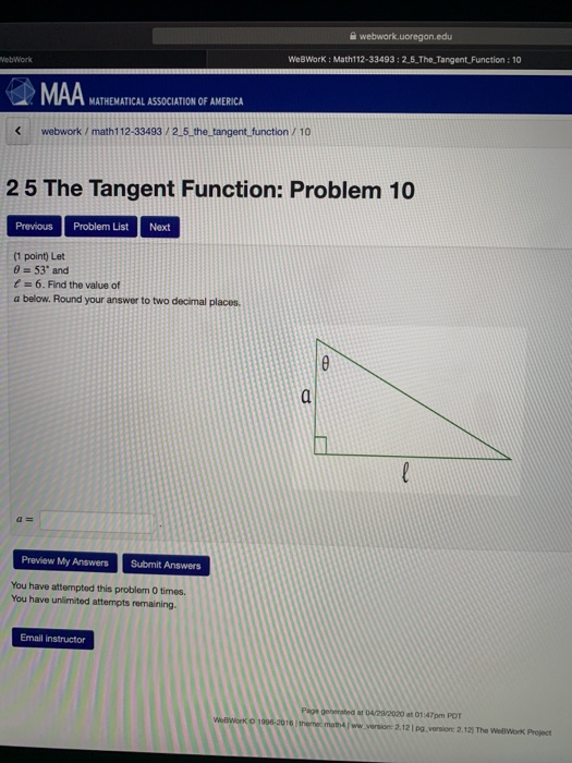 Tangent Function Problems Solved 25 The Tangent Function: Problem 3 Previous Problem | Chegg.com