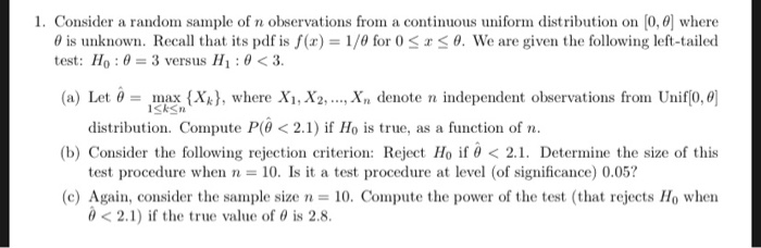 Solved 1. Consider a random sample of n observations from a | Chegg.com