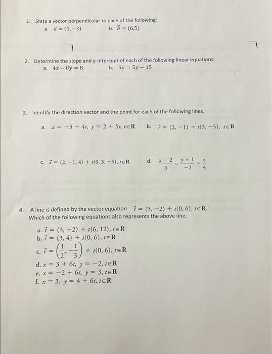 Solved 1. State a vector perpendicular to each of the | Chegg.com