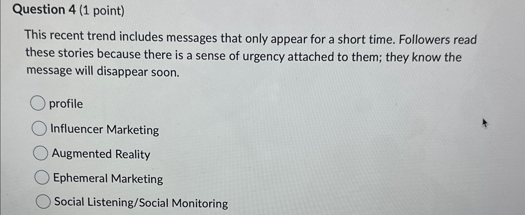 Solved Question 4 (1 ﻿point)This recent trend includes | Chegg.com