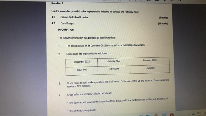 Solved Question 4 Use the information provided below to | Chegg.com