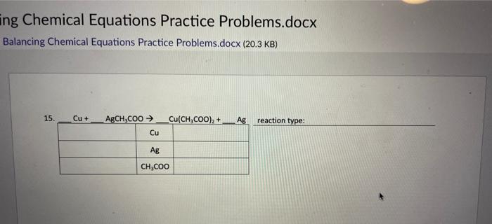Solved 3 Files Balancing Chemical Equations Practice | Chegg.com