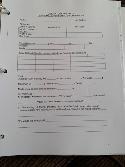 LABORATORY REPORT L2 METRIC MEASUREMENTS AND | Chegg.com