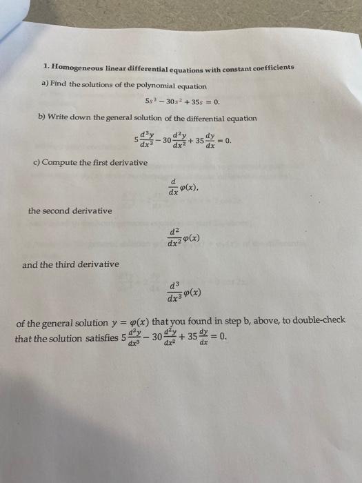 Solved 1. Homogeneous linear differential equations with | Chegg.com