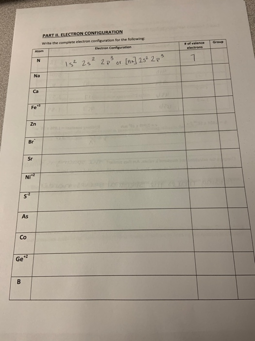 Solved PART 11. ELECTRON CONFIGURATION Write the complete | Chegg.com